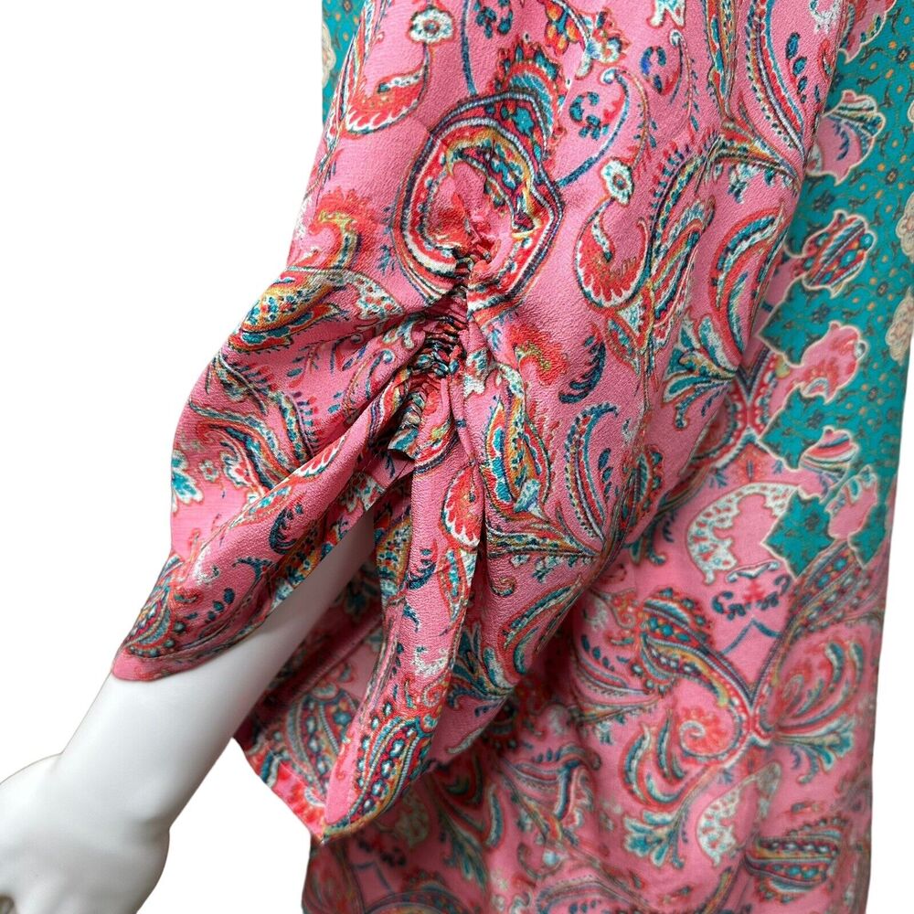 Anthropologie Tolani Silk Pink Geometric Tunic Dress Blouse Size Small Coastal - Picture 4 of 16